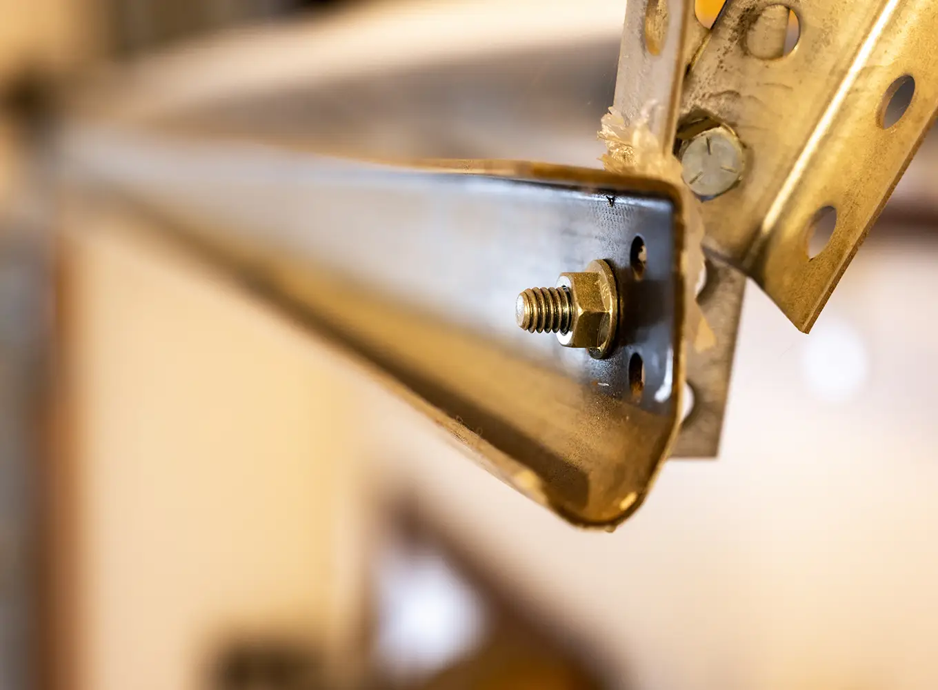 close-up of a garage door track