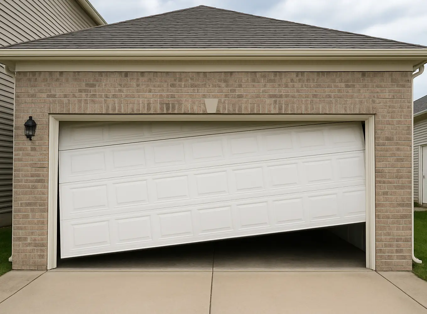 AI generated image of a severely off-track garage door - edwardsville il